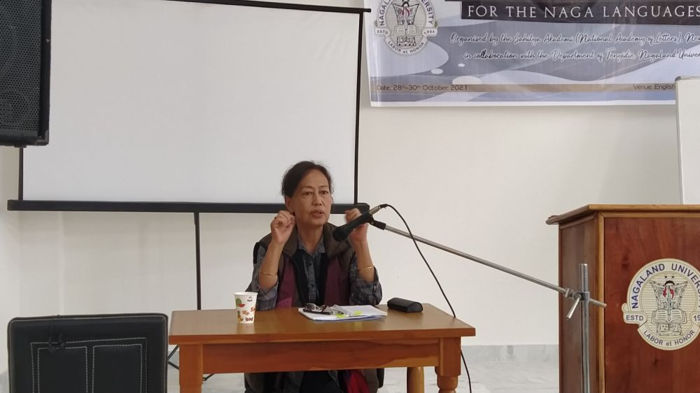 Mamang Dai poet, novelist and journalist from Arunachal Pradesh speaking at the creative writing workshop on October 29. (Morung Photo)